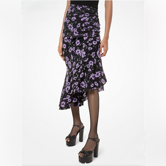 Michael Kors Dresses & Skirts - MICHAEL KORS COLLECTION Daisy-Print Silk Crepe De Chine Asymmetric Skirt - sz 4